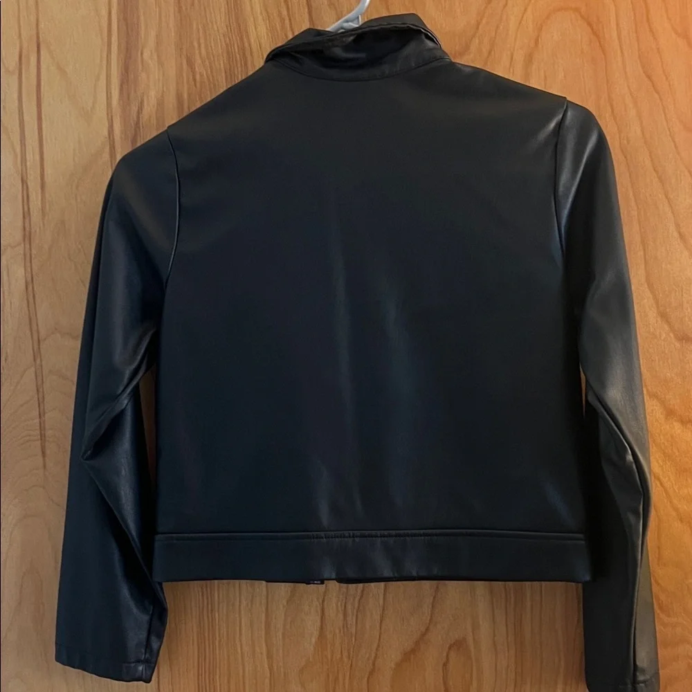 Wonder Nation Black Leather Jacket with Silver Zipper